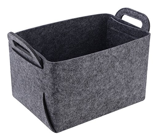 Minoisome Storage Basket Felt Storage Bin Collapsible& Convenient Box Organizer with Carry Handles for Office Bedroom Closet Babies Nursery Toys Laundry (Grey, 17.9inch（L）×12.2inch（W）×11.6inch（H）) - color: Grey, size: 17.9inch（L）×12.2inch（W）×11.6inch（H）