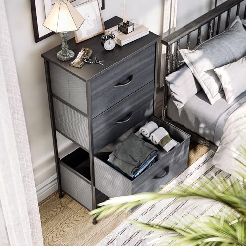 YITAHOME Dresser with 4 Drawers - Fabric Storage Tower, Organizer Unit for Bedroom, Hallway, Closets - Sturdy Steel Frame, Wooden Top & Easy Pull Fabric Bins - color: Charcoal Print, style: 4-Drawer
