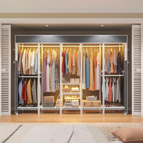 Raybee 90.6" W Extra-Large Clothes Rack with Cover, Freestanding Clothing Racks for Hanging Clothes, Heavy Duty Closet Organizer System, Portable Wardrobe Closet, Adjustable Garment Rack, White - color: White, style: WITH COVER