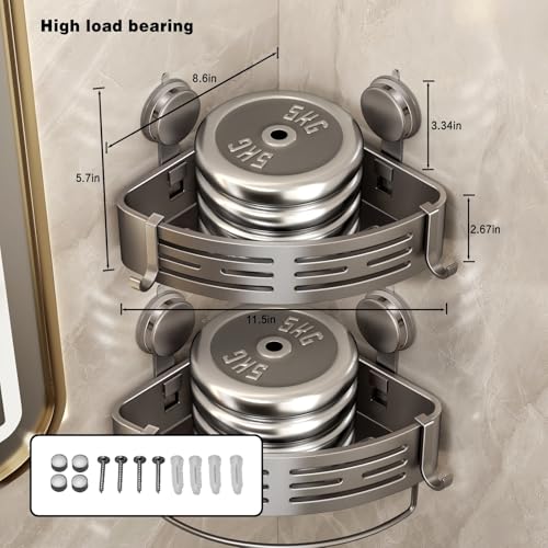 VOLPONE Corner Shower Shelf Suction Cup Shower Caddy Corner No Drilling Bathroom Shower Organizer Storage Rack Adhesive with Towel Bar (3-Pack, Gray) - style: Suction Cup Triangle with Towel bar 3 Tier Gray