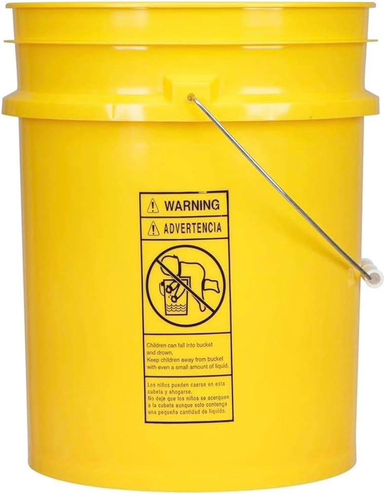 House Naturals 5 Gallon Premium HPDE Plastic Bucket - Made in USA Food Grade Storage Container, BPA Free All Purpose Pail (4, Yellow)