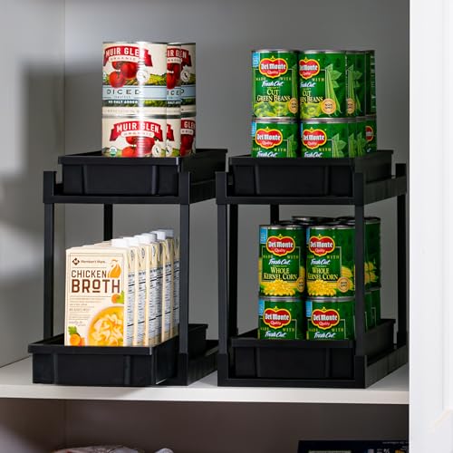IRIS USA Under Sink Organizer, 2 Pack, Pull Out Under Cabinet Organizers and Storage, Kitchen Shelf Pantry Bathroom Under Counter, Cleaning Supplies, Vertical Spice Rack Slide Out Drawer, Easy Install - size: 2 Pack
