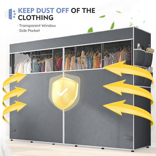 Raybee 90.6" W Extra-Large Clothes Rack with Cover, Freestanding Clothing Racks for Hanging Clothes, Heavy Duty Closet Organizer System, Portable Wardrobe Closet, Adjustable Garment Rack, Black - color: Black, style: WITH COVER