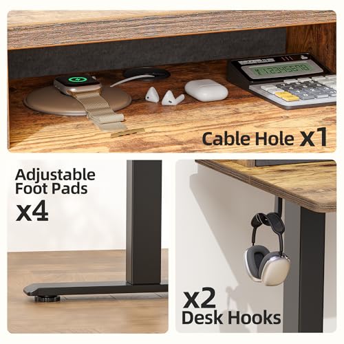 TIQLAB Standing Desk with Two Drawers, Stand Up Standing Desk Adjustable Height, Electric Sit Stand Table with Storage Shelf and Splice Board, 63 * 24 inch, Rustic Brown - color: Rustic Brown, size: 63*24 inch without keyboard tray