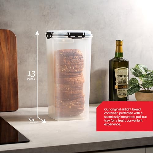 Tafura Bread Storage Container with Tray, Plastic Bread Box, Bread Container with Airtight Lid, Loaf Bread Keeper, Bread Holder for Homemade Bread, BPA Free - color: Black - 1 Pack