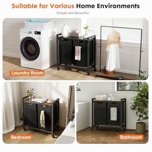 DUMOS Laundry Sorter 2 Section, 2 × 13.1Gal (99L) Rolling Laundry Basket with Pull-Out Removable Bags & Movable Wheels,Clothes Separator Hamper Cart for Laundry Room, Bathroom and Bedroom Organizer - size: 2 × 13.1 Gal (99L)