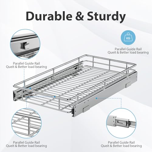 ZOINLIY Pull Out Cabinet Organizer, Versatile Slide Out Kitchen Organizers and Storage,Heavy Duty Drawer Cupboard Storage Basket, Smooth Sliding, Chrome Finish (26.8 * 21inch) - size: 26.8”W x 21”D (Outside Dimensions)