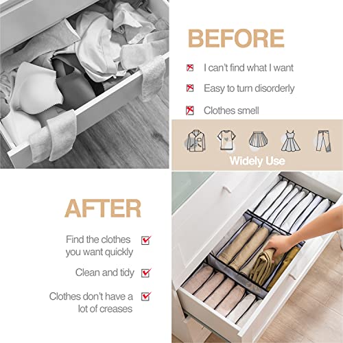 Wardrobe Clothes Organizer 7 Grids Portable Closet Organizer Mesh Separation Storage Box Foldable Closet Drawer Organizer for Underwear Socks Scarves Leggings (Grey, 3 Leggings Grid) - size: 3 Leggings Grid