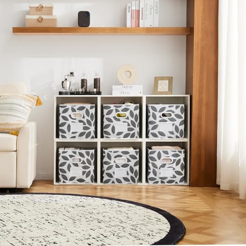 MAX Houser Fabric Storage Bins Cubes Baskets Containers with Dual Plastic Handles for Home Closet Bedroom Drawers Organizers, Flodable,Grey, Set of 6 - color: 21 grey