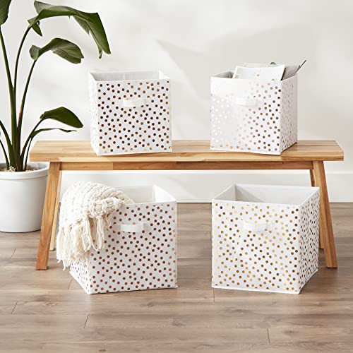 DII Non Woven Polyester Storage Bin, Polka Dot, White & Gold, Small Set of 4 - color: White & Gold, size: Small Set of 4, 11x11x11" Cube