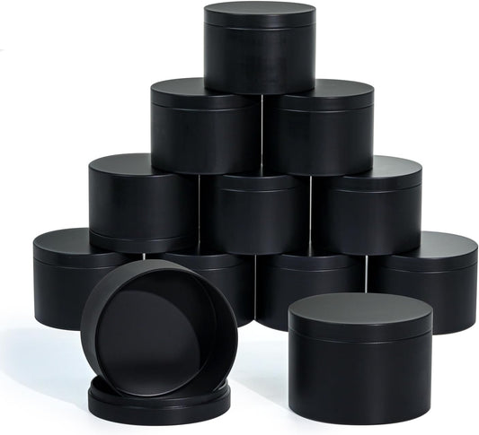 Candle Tins with Lids, 3 Wicks Candle Jars 14oz/420ml Candle Containers 12 Pack Seamless Bulk Candle Containers for Candle Making Supplies Wholesale Empty Candle Jars - Black
