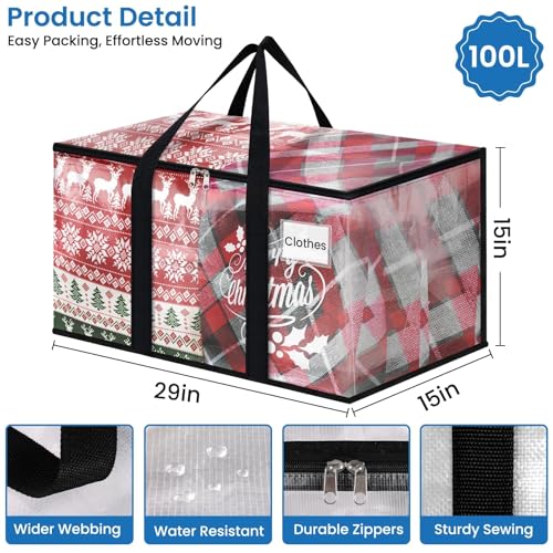 RoomHacks Clear Heavy Duty Extra Large Storage Bags, Reinforced Handles and Double Zippers, Packing Bags Alternative to Moving Boxes (6 Pack) - size: 100L- 6Packs