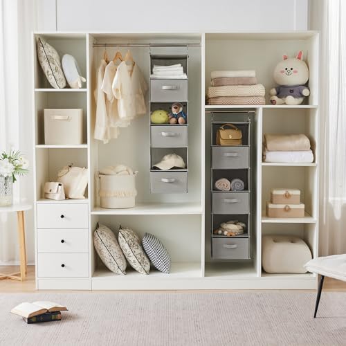 MAX Houser 6 Tier Shelf Hanging Closet Organizer, Closet Hanging Shelf with 2 Sturdy Hooks for Storage, Foldable (Light Grey-D3) - color: Light Grey-d3