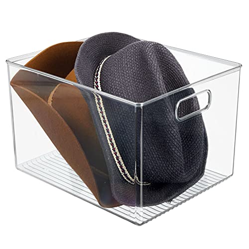 mDesign Large Plastic Storage Organizer Container Bin, Closet Organization for Hallway, Bedroom, Linen, Coat, and Entryway - Holds Clothing, Blankets, and Accessories, Ligne Collection, Clear - size: 12 x 10 x 8 (Pack of 1)