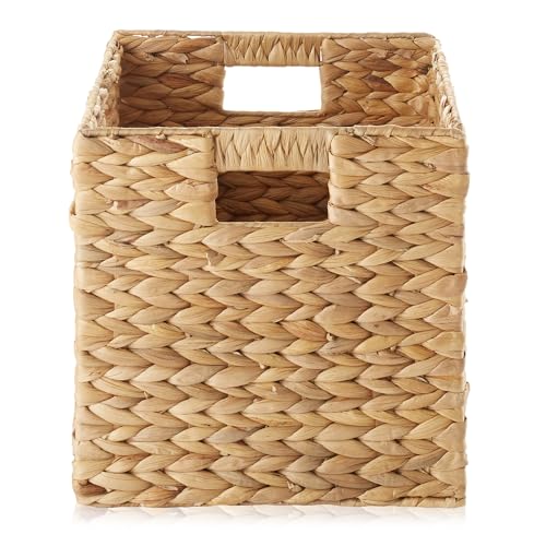 Casafield 10.5" x 10.5" Water Hyacinth Storage Baskets, Natural - Set of 2 Collapsible Cube Organizers, Woven Bins for Bathroom, Bedroom, Laundry, Pantry, Shelves - size: 2-Pack