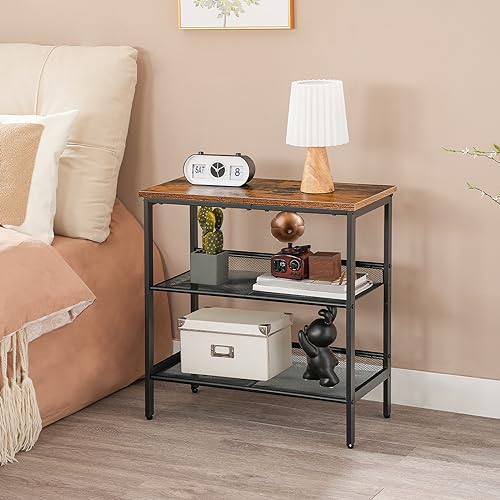HOOBRO End Table, 3-Tier Narrow Side Table, Nightstand with 2 Flat or Slant Adjustable Shelves for Small Spaces, Hallway, Living Room, Bedroom, Sturdy, Easy Assembly, Rustic Brown and Black BF23BZ01G1 - color: Rustic Brown + Black