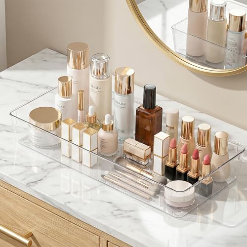 Manalete 4 Pack 15"x6" Extra Large Clear Plastic Drawer Organizer Trays, Multi-Purpose Storage Bins for Vanity, Makeup, Kitchen Utensils, Bathroom, Office Desk, Auto Tools & Craft Supplies - size: 4 Pack 15"×6"