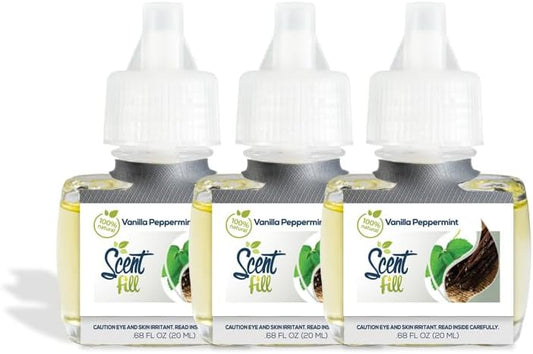 Scent Fill 100% Natural Vanilla Peppermint Plug in Air Freshener, Scented Oil Refills, 3 Refills