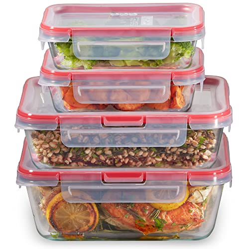 Pyrex Freshlock (4-Pack) Mixed Sized Glass Food Storage Containers Set, Airtight & Leakproof Plastic Locking Lids BPA-Free, Meal Prep Containers Set, Freezer Dishwasher Microwave Safe - size: 4 Pack