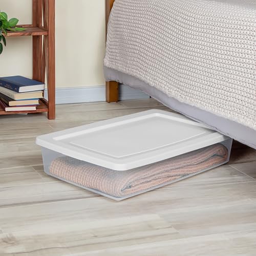 Sterilite 6 Pack Storage Box, 41 Quart Stackable Tote, Clear Plastic Container with Secure Snapping Lids for Home and Office Organization, White - size: 41 Quart, style: 6 Pack