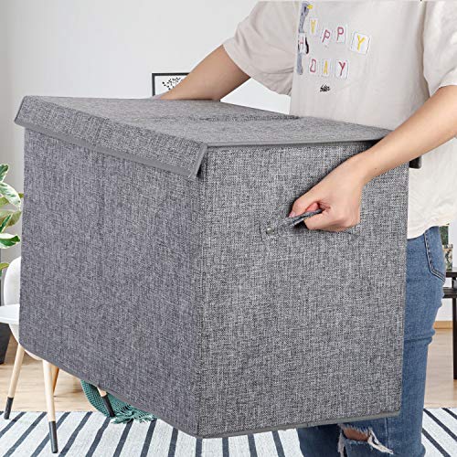 popoly 2 Pack Large Toy Box Chest with Lid, Collapsible Sturdy Toy Storage Organizer Boxes Bins Baskets for Kids, Boys, Girls, Nursery, Playroom, 25"x13" x16" (Linen Gray) - color: 2Pack Large Grey