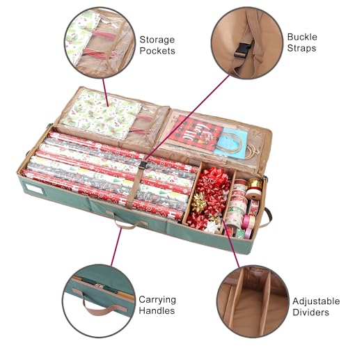 Sattiyrch Gift Wrapping Paper Storage containers,600D Oxford Fabric Christmas Ribbon Gift Bag Bows Storage Box,Holds up to 20 Rolls,42"W x 14"D x 5.5"H (Red) - color: Red