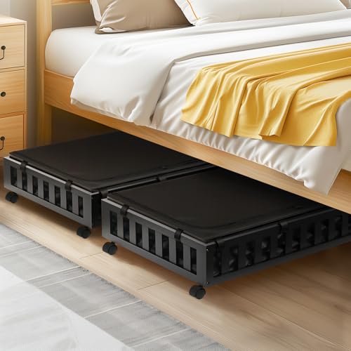 Gashell 2 Pack Bamboo Under Bed Storage with Wheels, 39”x20”x7.8” Lager Under Bed Storage Containers (Black) - color: Black