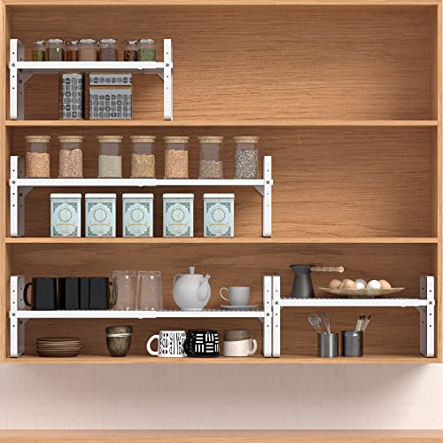 Expandable Cabinet Shelf Organizer Adjustable Metal Spice Rack Stackable Freestanding Counter Storage Shelves for Kitchen Cabinet Under Sink Office Desk (White - 1Pack - L16.5-27'' * W8'' * H9.6'') - color: White - 1pack - L16.5-27'' * W8'' * H9.6''