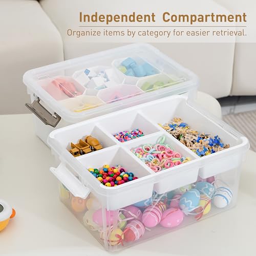 Citylife 17 QT Plastic Storage Box with Removable and 6 Detachable Inserts, Clear White - size: 2 Pack-17 QT-W