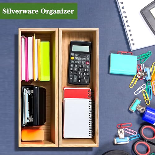 guiogc Silverware Drawer Organizer, Utensil Organizer, Bamboo Storage Box Wood Tray for Drawer Set of 2 - size: 11.6" x 3.15" x 1.8"