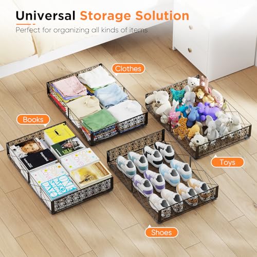 Under Bed Storage with Wheels, Rollable Under Bed Storage Container, Foldable Metal Under Bed Organizer for Bedroom Clothes Shoes Blankets Storage (2black, Black) - style: 2 Pack