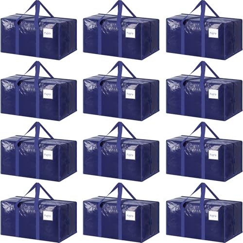 12 Pack Extra Heavy Duty Large Moving Bags with Strong Zipper & Comfortable Handles, Sturdy & Durable Clothes Storage Bags Totes Bins, Packing Moving Boxes for College Supplies, Dark Blue - color: Dark Blue, size: 12 Pack