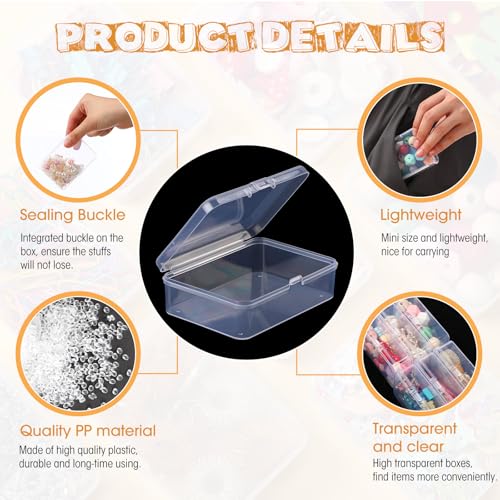 SATINIOR 100 Pcs Clear Plastic Beads Storage Containers Box Small Clear Boxes with Hinged Lid Plastic Case Mini Square Arts Crafts Storage Organizers for Small Items(3.27 x 2.13 x 1.02 Inch) - size: 3.27 x 2.13 x 1.02 Inch
