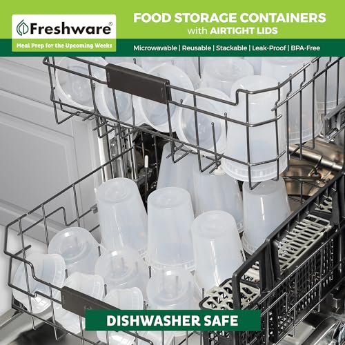 Freshware Food Storage Containers with Lids [60 Pack 8, 16, 32 oz, 20 sets each size] Plastic Deli Containers, Meal Prep Containers, Microwave and Freezer Safe, Stackable, Leakproof, BPA Free, Clear - size: 8, 16, 32 oz - 60 Mix Set