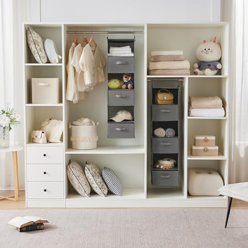 MAX Houser 6 Tier Shelf Hanging Closet Organizer, Closet Hanging Shelf with 2 Sturdy Hooks for Storage, Foldable (Grey-D3) - color: Grey-d3