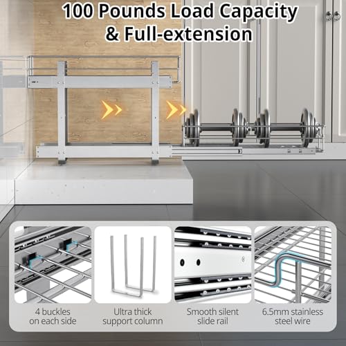 ZOINLIY Pull Out Cabinet Organizer, Versatile Slide Out Kitchen Organizers and Storage,Heavy Duty Drawer Cupboard Storage Basket, Smooth Sliding, Chrome Finish (2-Tiers-17¾''W×22“D) - size: 2-Tiers 17¾''W×22“D