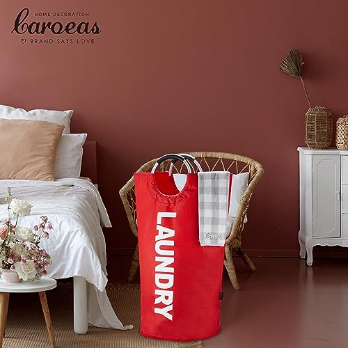 Caroeas 100L Laundry Basket,Large Laundry Hamper, Laundry Bag with Padded Handles, Clothes Hamper Stands Up Well, Collapsible Free Standing Easy Storage Washing Bin (Red,100L) - color: Red, size: 100L