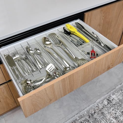 Glad Drawer Organizer Bin, 15x9 - Divided Clear Plastic Storage Tray for Junk Drawers, Kitchen Utensils, Bathroom Vanity, and Organizing Pantry - BPA Free, Food Safe, Non Slip - size: 15x9 (2-Compartment)
