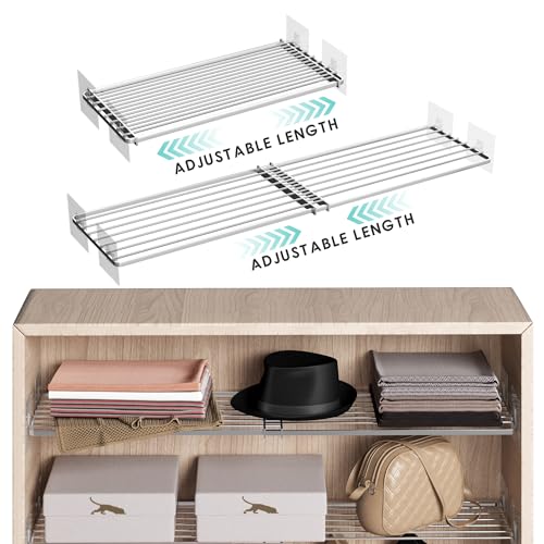 2Pack Expandable Closet Tension Shelves Organizers, Adjustable Wall Mounted Tension Shelf for Cabinet Rack Storage Wardrobe Divider Shelving for Closets Pantry Cupboard Kitchen - size: 2Pack/Liner, Large, W11.8" X L(16.5 "~ 31")