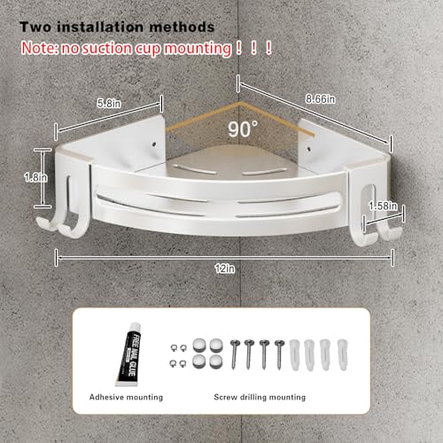 VOLPONE Corner Shower Shelves with Hooks Shower Storage Rack Rustproof Tub Organizer Drill Free (adhesive mounting, no suction cup) Shampoo Holder Wall Mount Corner Shower Caddy (3-Pack, Silver) - style: Without Suction Cup Triangle with Hooks 3 Tier Silv