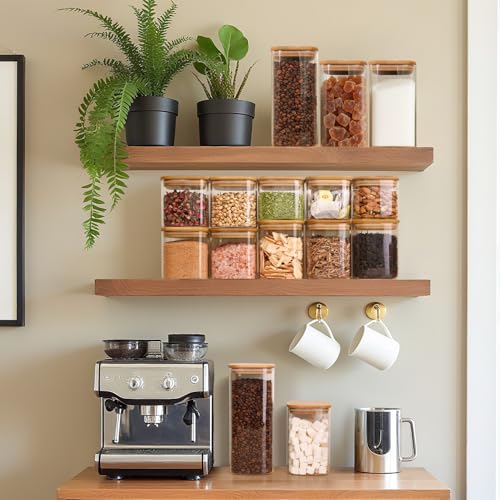 ComSaf 0.7 Qt Glass Food Storage Jars Set of 4, Clear Glass Storage Containers with Lids, Pantry Organization Jar, Spice Jar, Blooming Tea, Coffee and Sugar Container, Small Canister Set for Kitchen - size: 0.7Qt*4
