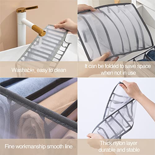 Wardrobe Clothes Organizer 7 Grids Portable Closet Organizer Mesh Separation Storage Box Foldable Closet Drawer Organizer for Underwear Socks Scarves Leggings (Grey, 3 Leggings Grid) - size: 3 Leggings Grid