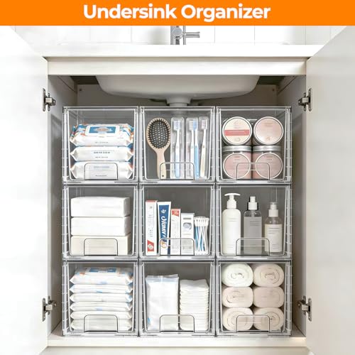 2 Pack Stackable Acrylic Storage Drawers – Clear Plastic Organizer Bins, Easy to Assemble, Suitable for Bathroom, Undersink, Kitchen, Pantry, Makeup, Medicine Organization - size: 2Pack 7"H