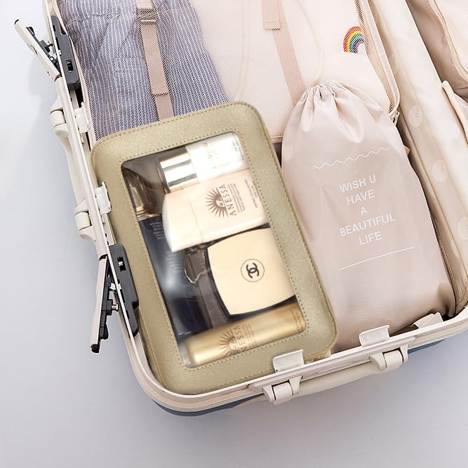 LETGO Clear Makeup Bags, TSA Approved Toiletry Bag with Zipper, Clear Makeup Organizer Fit Carry-on Travel Essentials,Clear Cosmetic Bags for Women Men (O-Gold) - color: O-Gold