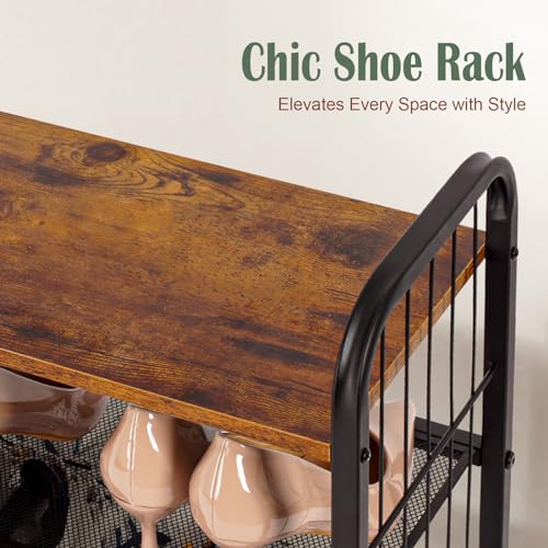 Narrow Shoe Rack for Small Spaces, 3-Tier Compact Shoe Organizer for Closet, Entryway, Small Apartment, Space Saving Metal & Wood Shoe Storage Shelf - size: 17.32" X 10.24" X 16.93"