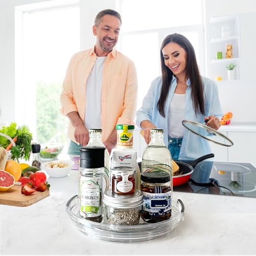 Clear Lazy Susan Organizer Turntable for Cabinet Table Top, 9.25 Inch 4 Pack 360 Rotating Spinning Makeup Organizer for Vanity, Kitchen Storage Rack Heavy-Duty Pantry Spices Tray Countertop Organizer - size: 9.25 inch 4 Pack