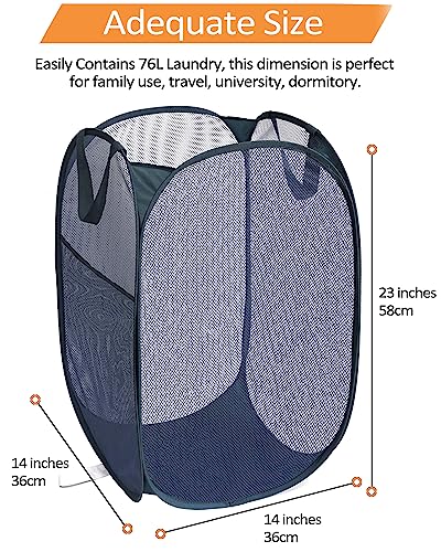 Bemkoo Navy Blue Durable Foldable Laundry Hamper, 22.8 x 14.2 x 14.2 inches - color: Navy Blue, size: Pop Vertical