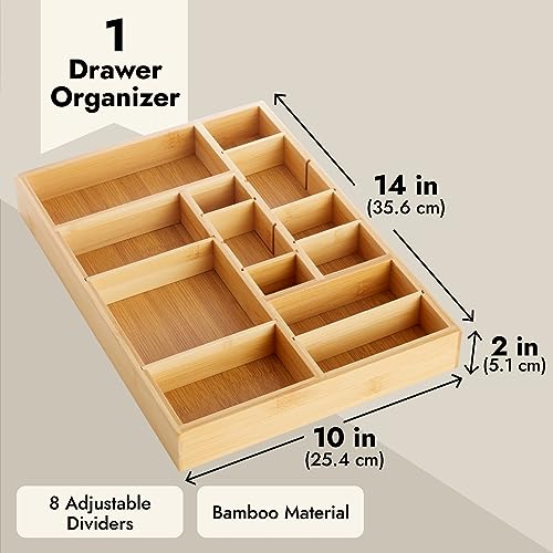 Juvale Drawer Organizer Tray - 8-Slot Drawer Divider for Utensils - Versatile Silverware Holder - Desk Tray for Office Supplies - 14 x 10 x 2 in, Brown, Bamboo (Pack of 2) - size: 14" x 10" x 2" inches (Pack of 2)