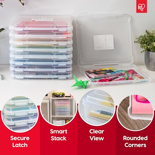 IRIS USA Board Game Storage Craft Organizer Box with Snap-Tight Latch Lid, 10-Pack Portable Plastic Case Bin for Puzzles, Magazines, Hobbies, Art Supplies, Fits 8.5" x 11" & A4 Papers, Slim, Clear - size: 10 Pack