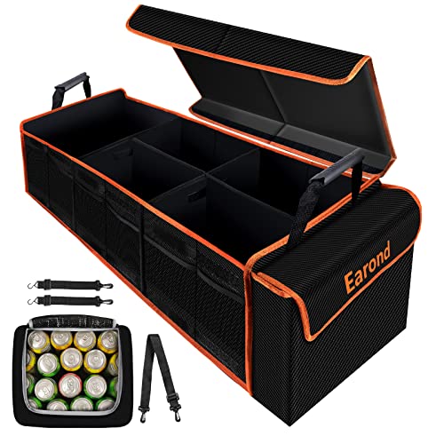 Large Trunk Organizer with Cooler, 3 Compartments SUV Cargo Organizer, Portable Trunk Organizer for suv,car,truck,rv,jeep(black) - color: Black&Orange, size: With Cooler
